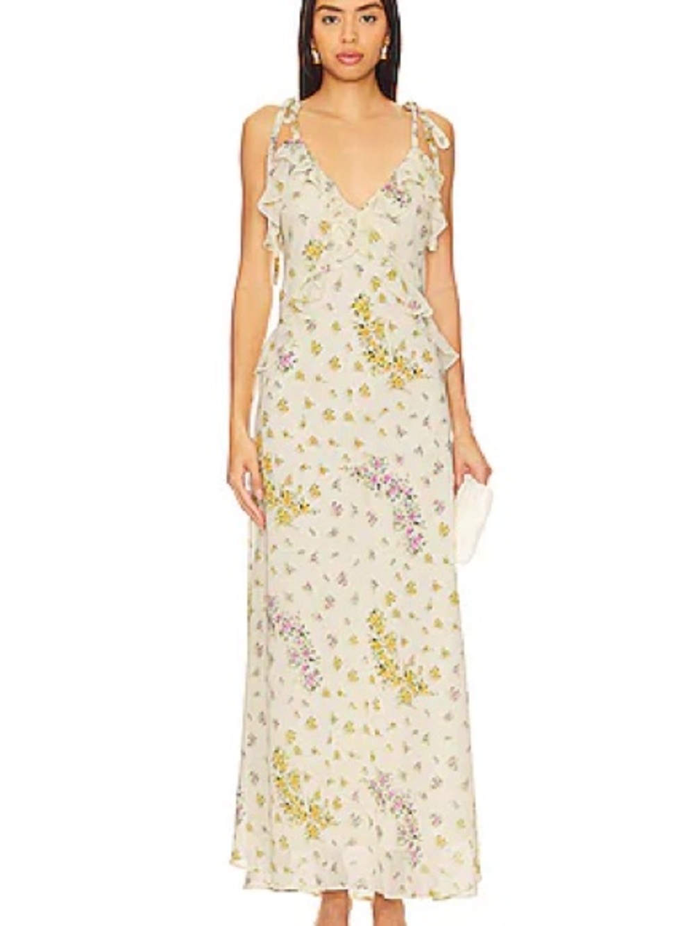 Steve Madden Cream Floral Tie-Shoulder V-Neck Maxi Dress